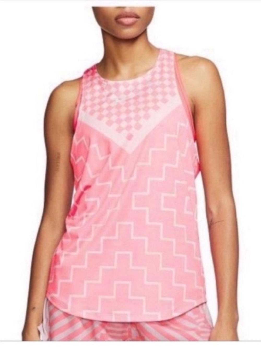 Nike Dri-Fit tank top pink off white geometric sleeveless racerback